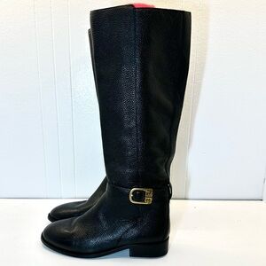 Tory Burch Brook Buckle Tall Riding Boot Pebble Leather Gold Buckle Full Zip W8